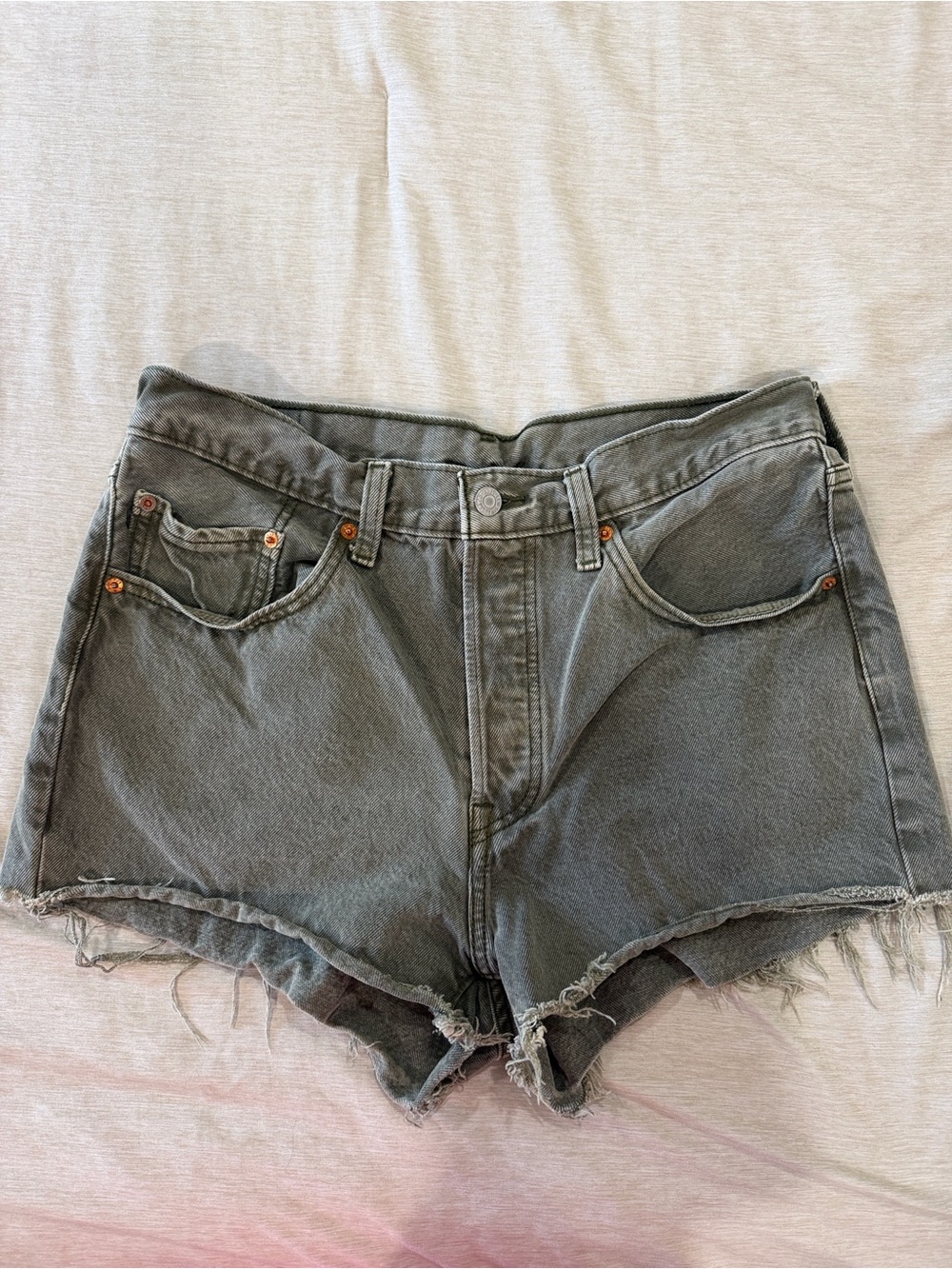 High-Waist Green Denim Cutoff Shorts